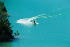 Activities on Lake Vouglans - children on an inflatable boat